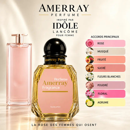 Amerray inspiré par Idôle Lancôme – accords rose · musqué · fruité · sucré · fleurs blanches · poudré · floral · agrume